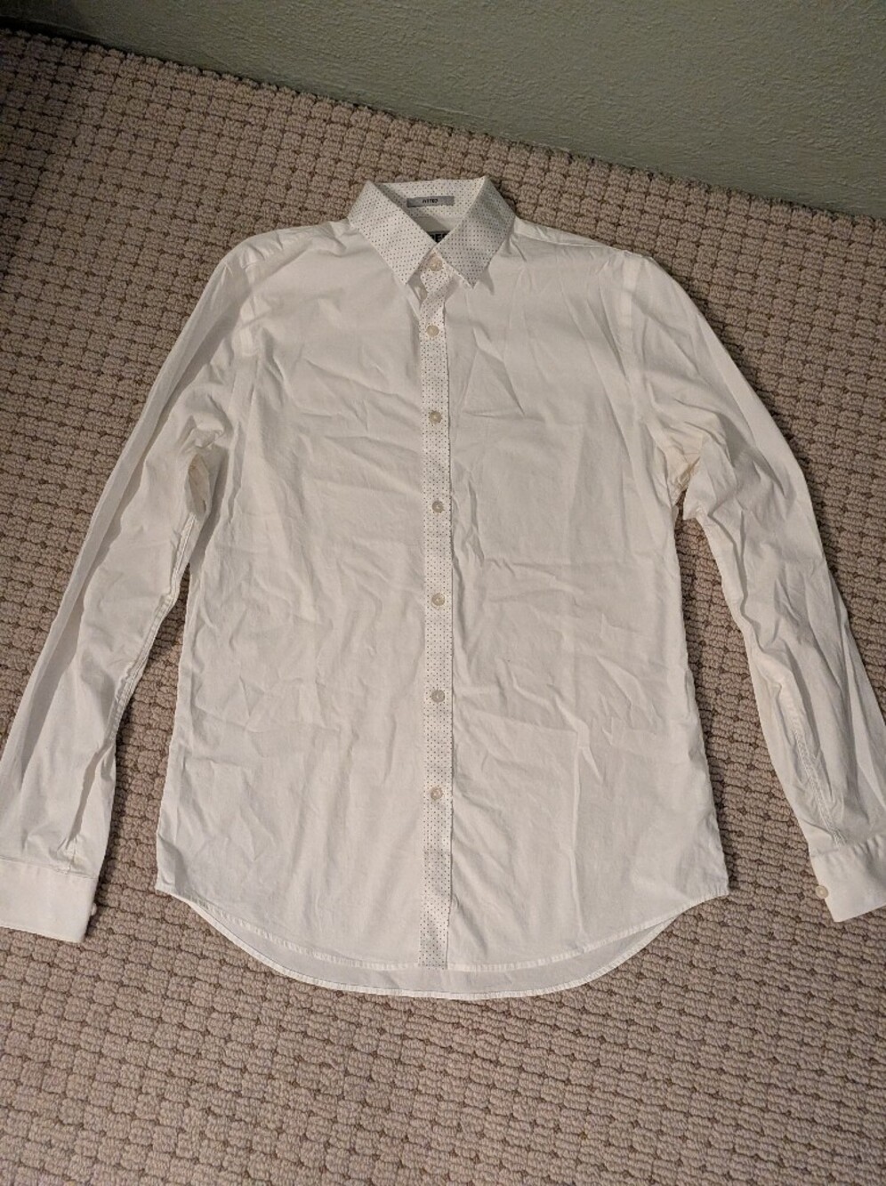 Express Fitted White Button Down Shirt Dotted Collar Accent Size Medium